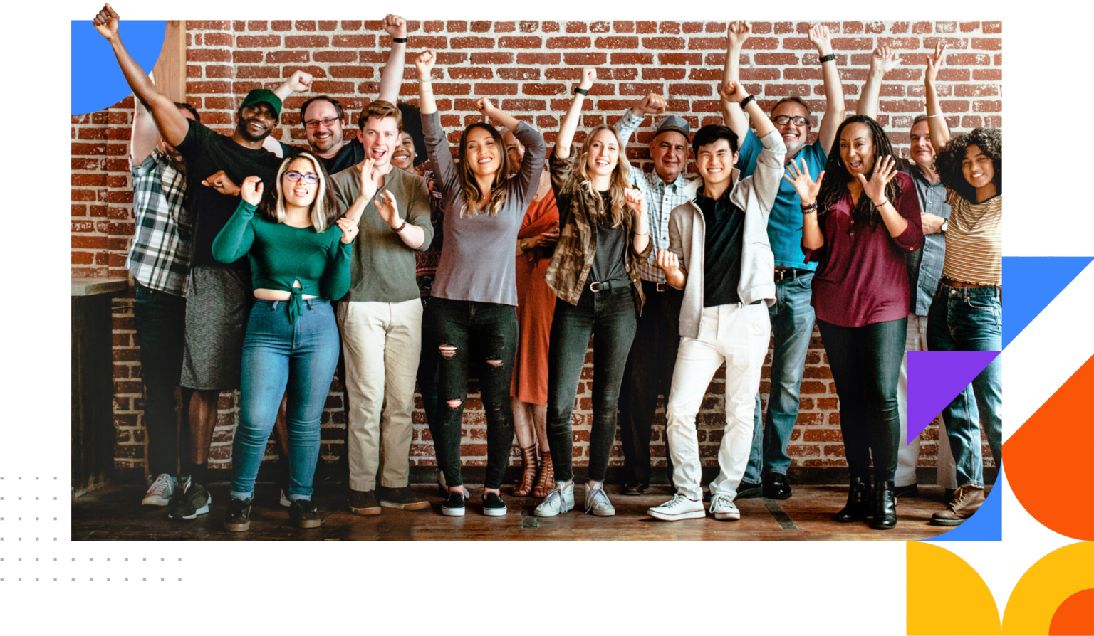 A diverse group of young people celebrating together